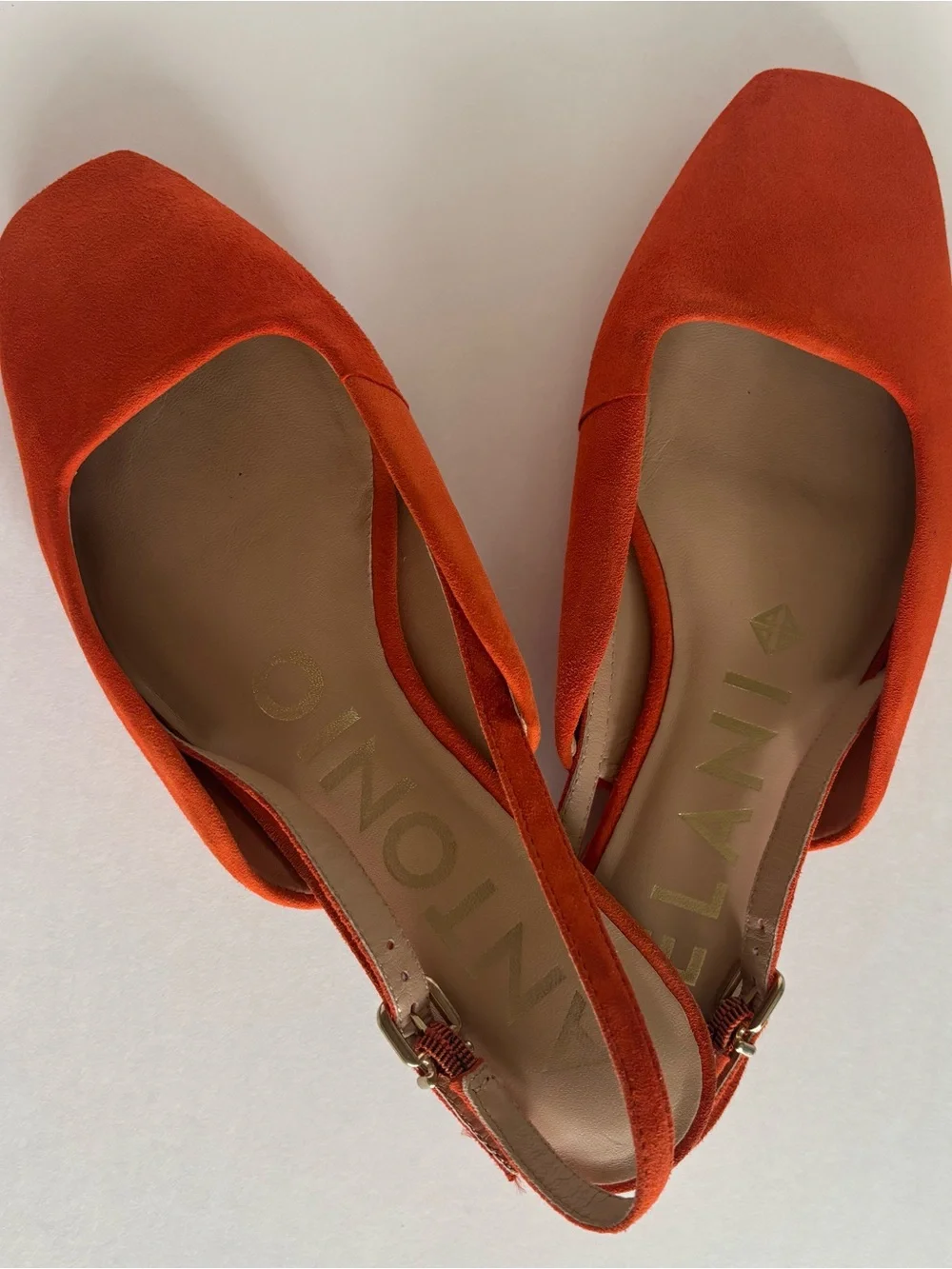 ANTONIO MELANI Vibrant Orange Suede Slingback Flats